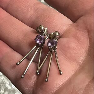 Sterling Silver Amethyst Modernist Earrings